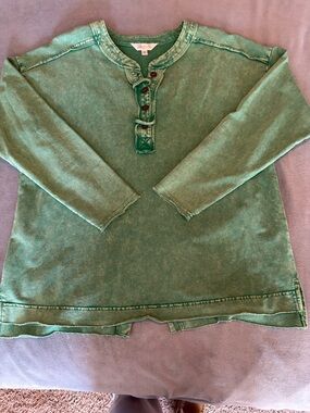 J. Jill Green Washed Henley Top